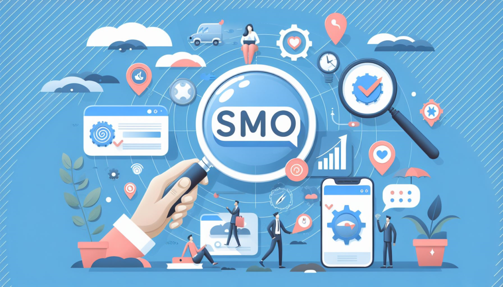 A large magnifying glass focusing on the acronym “SMQ” surrounded by digital marketing and analytics icons.